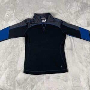 Smartwool Merino 250 Base Layer Quarter Zip Top Black Blue Women's L Gorpcore
